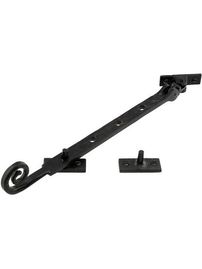 10 1/2 inch Cast iron Casement Stay With Curled Tail In Matte Black.